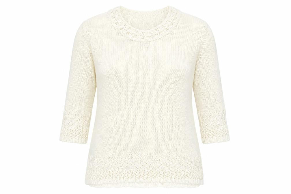 Per Una Women Ivory L Long Sleeve Knit Tunic Jumper Scoop Neck