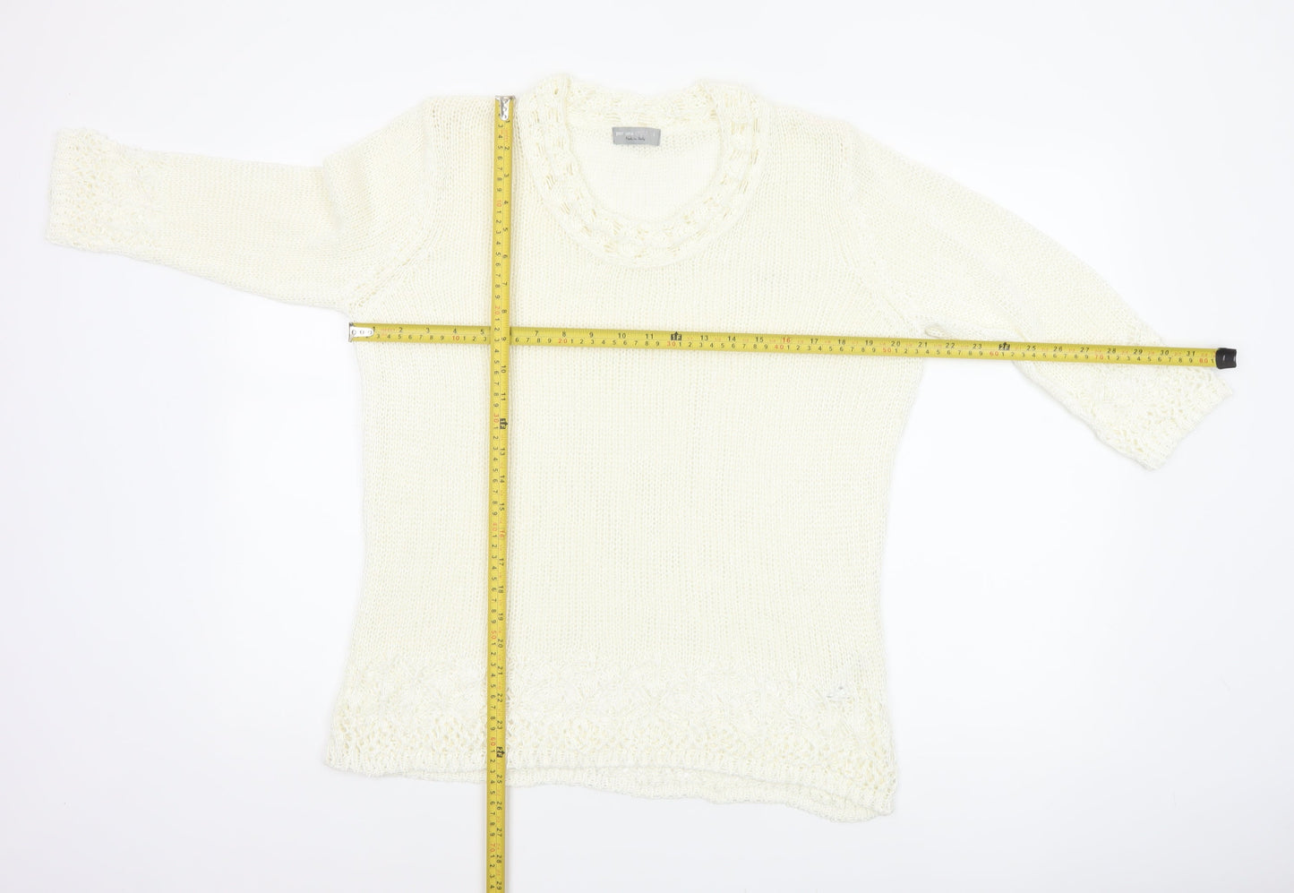 Per Una Women Ivory L Long Sleeve Knit Tunic Jumper Scoop Neck