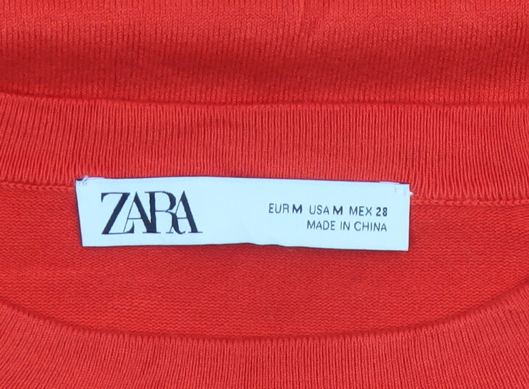 Zara Women Red UK 12 Round Neck Knit Pullover Button Cuff Jumper