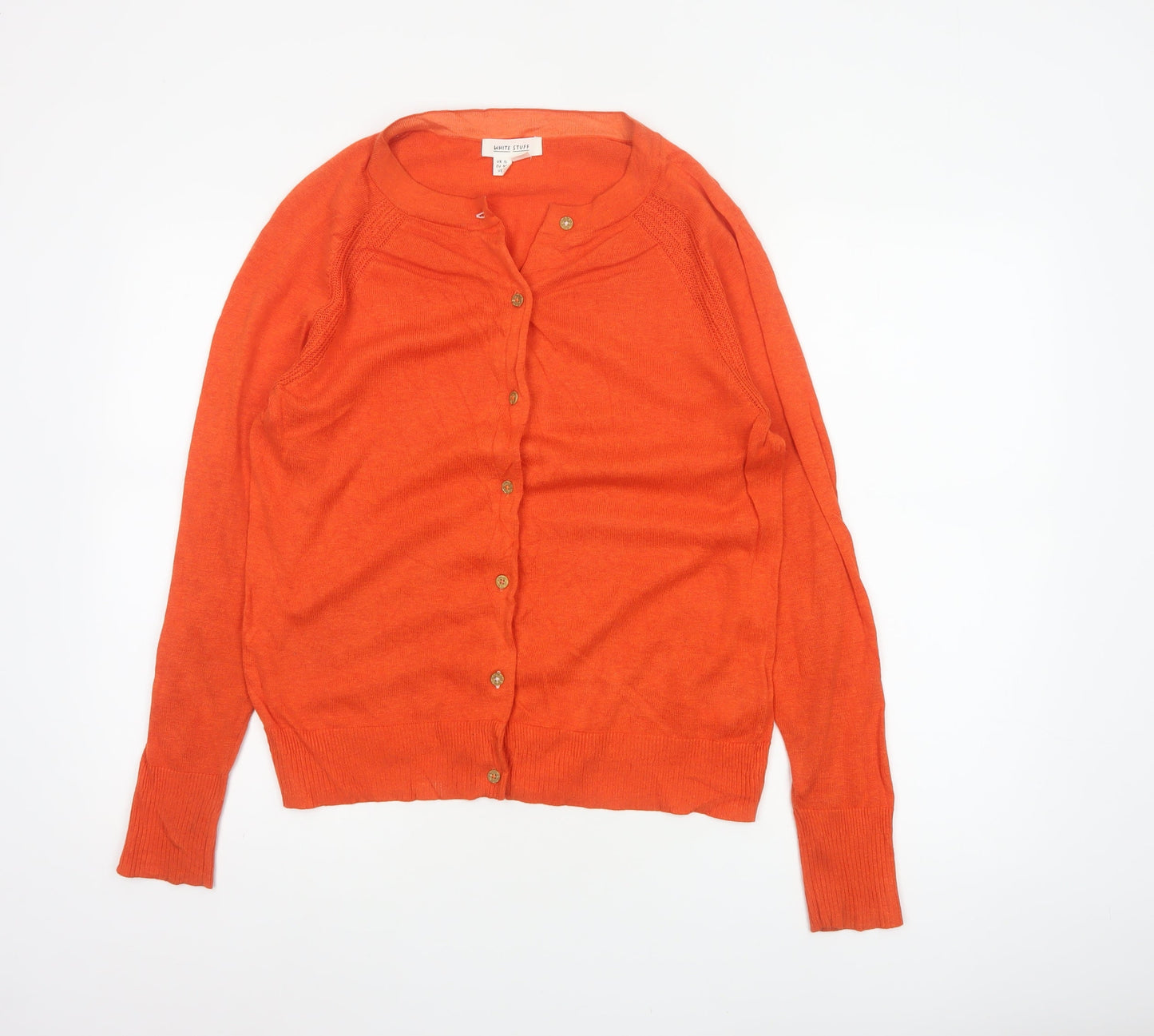White Stuff Women Orange Cotton Cardigan UK 12 Button Raglan Long Sleeve
