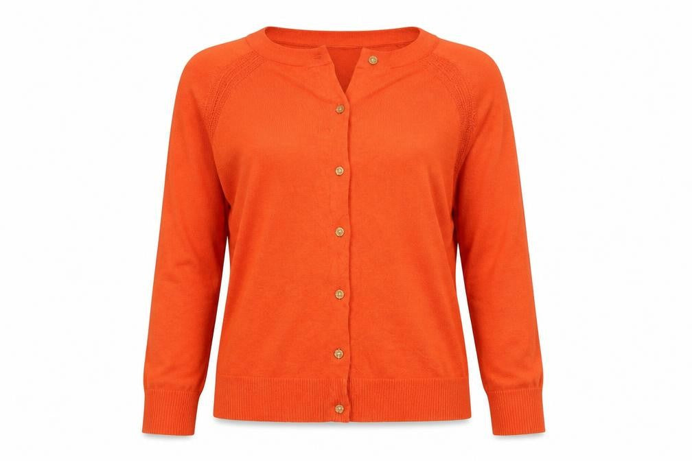 White Stuff Women Orange Cotton Cardigan UK 12 Button Raglan Long Sleeve