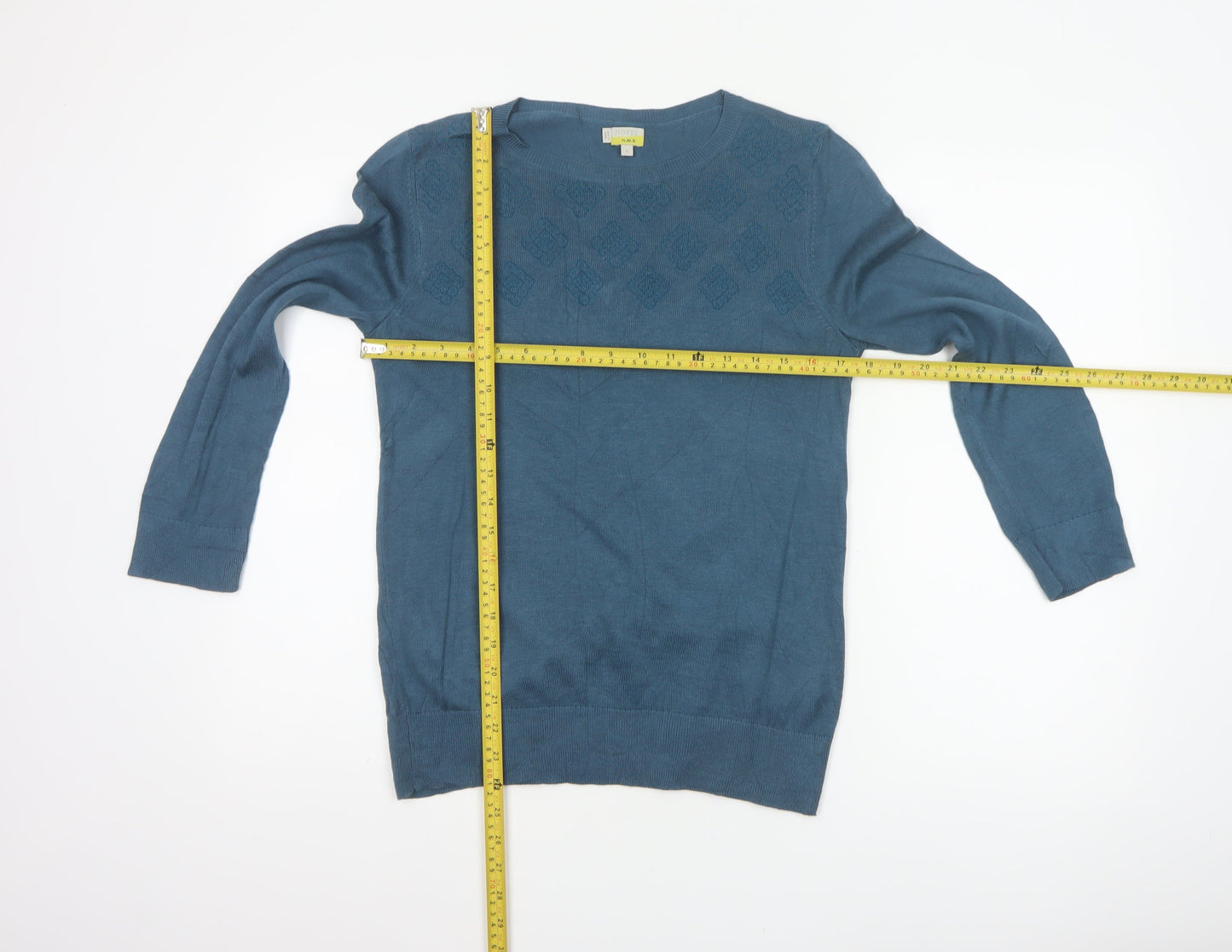 Hobbs NW3 Women’s Blue S Modal Cotton Argyle Knit Crew Neck Jumper