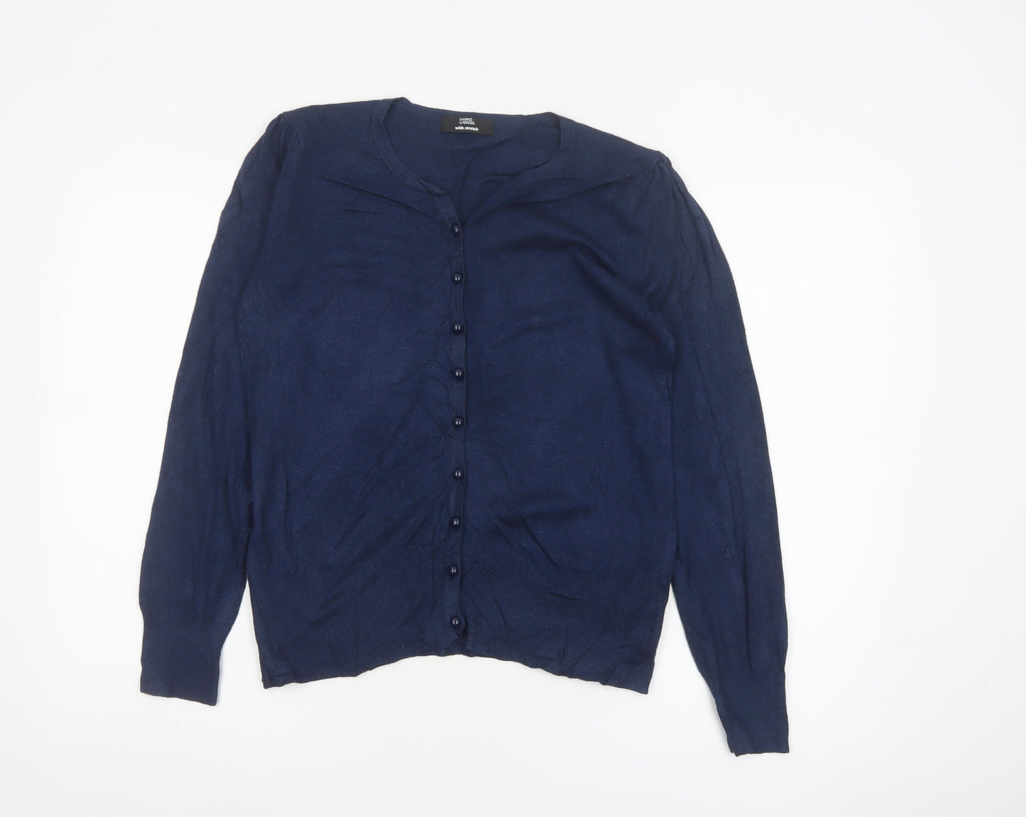 Marks & Spencer Women Blue UK 12 V-Neck Button Cardigan