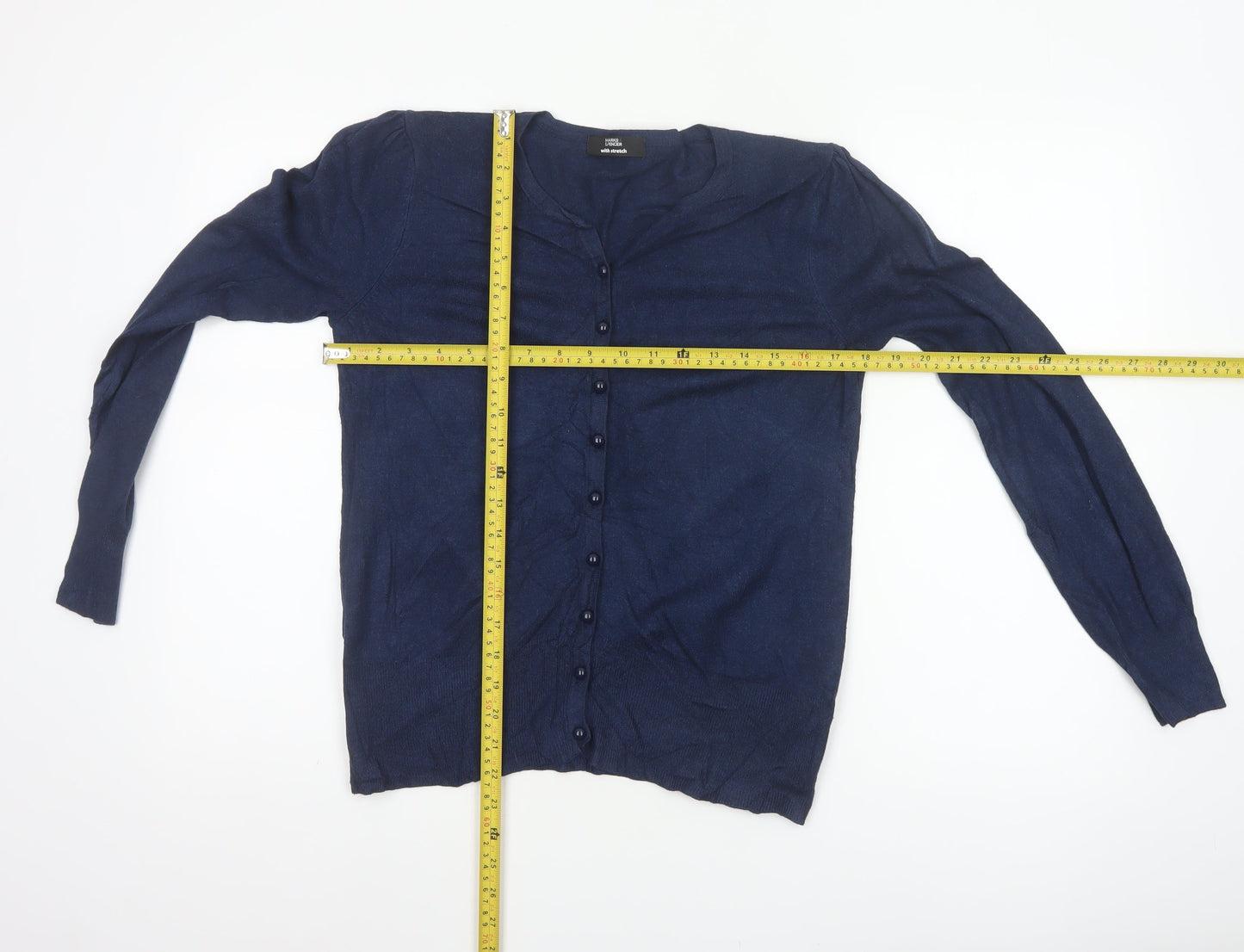 Marks & Spencer Women Blue UK 12 V-Neck Button Cardigan