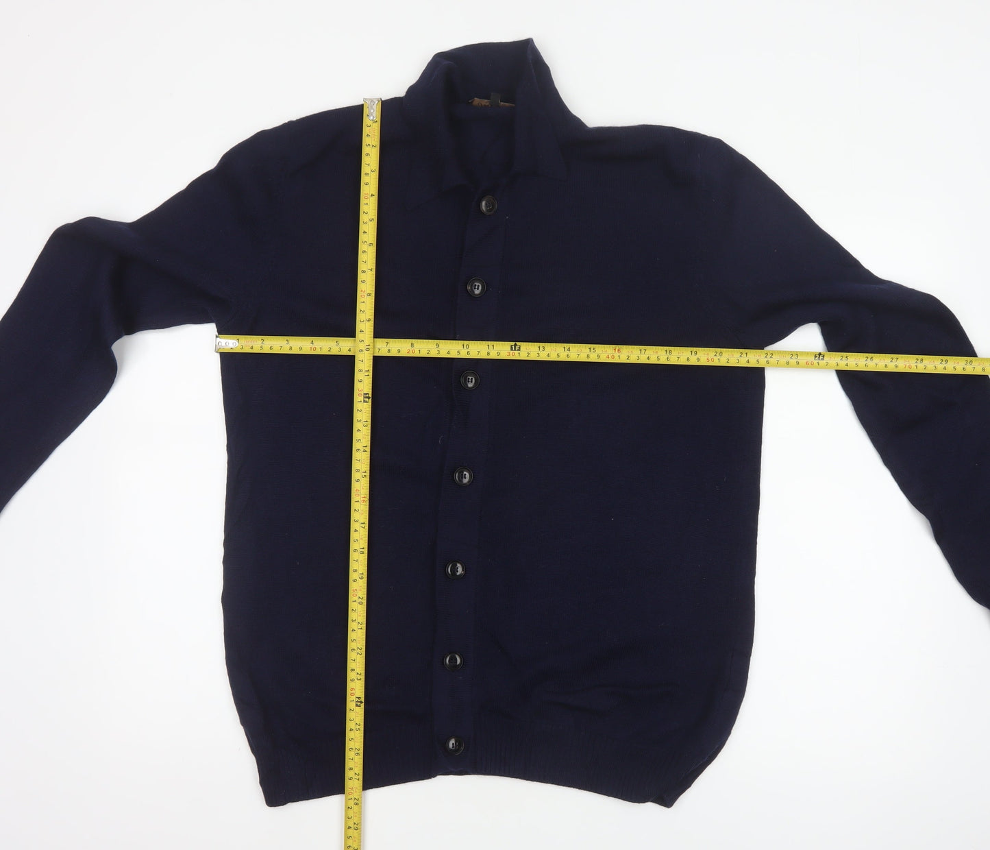 Jaeger Men’s Blue Merino Wool Collared Button Cardigan Large