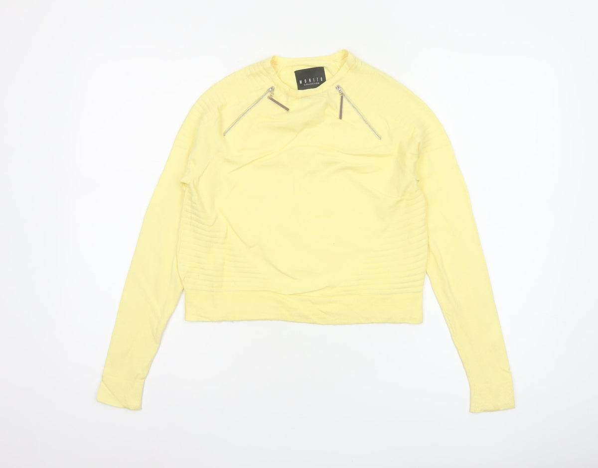 Mohito Women Yellow XS Zip Detail Crew Neck Knit Jumper