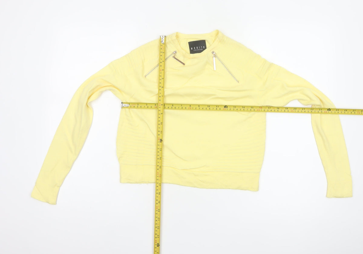 Mohito Women Yellow XS Zip Detail Crew Neck Knit Jumper