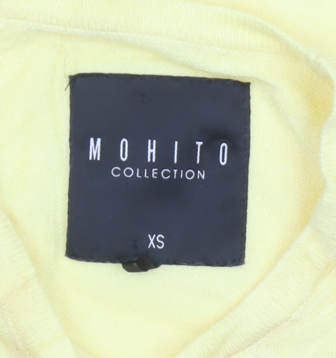 Mohito Women Yellow XS Zip Detail Crew Neck Knit Jumper