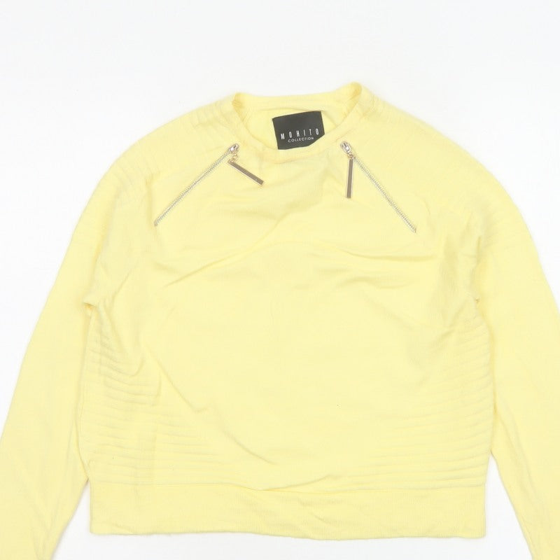 Mohito Women Yellow XS Zip Detail Crew Neck Knit Jumper