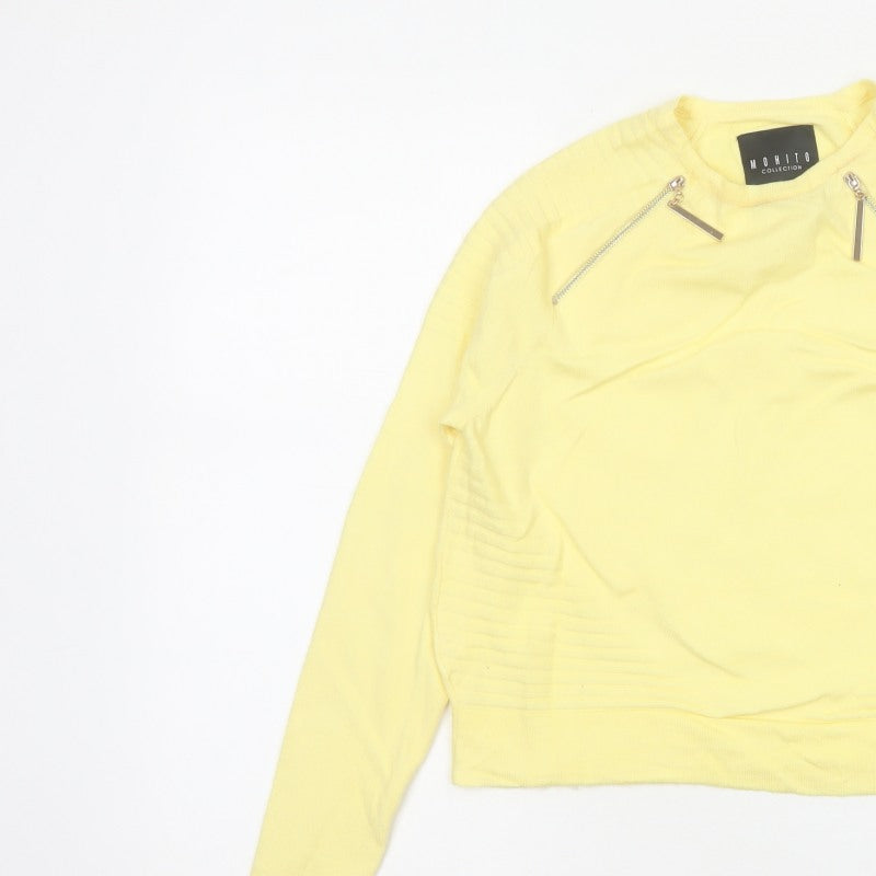 Mohito Women Yellow XS Zip Detail Crew Neck Knit Jumper
