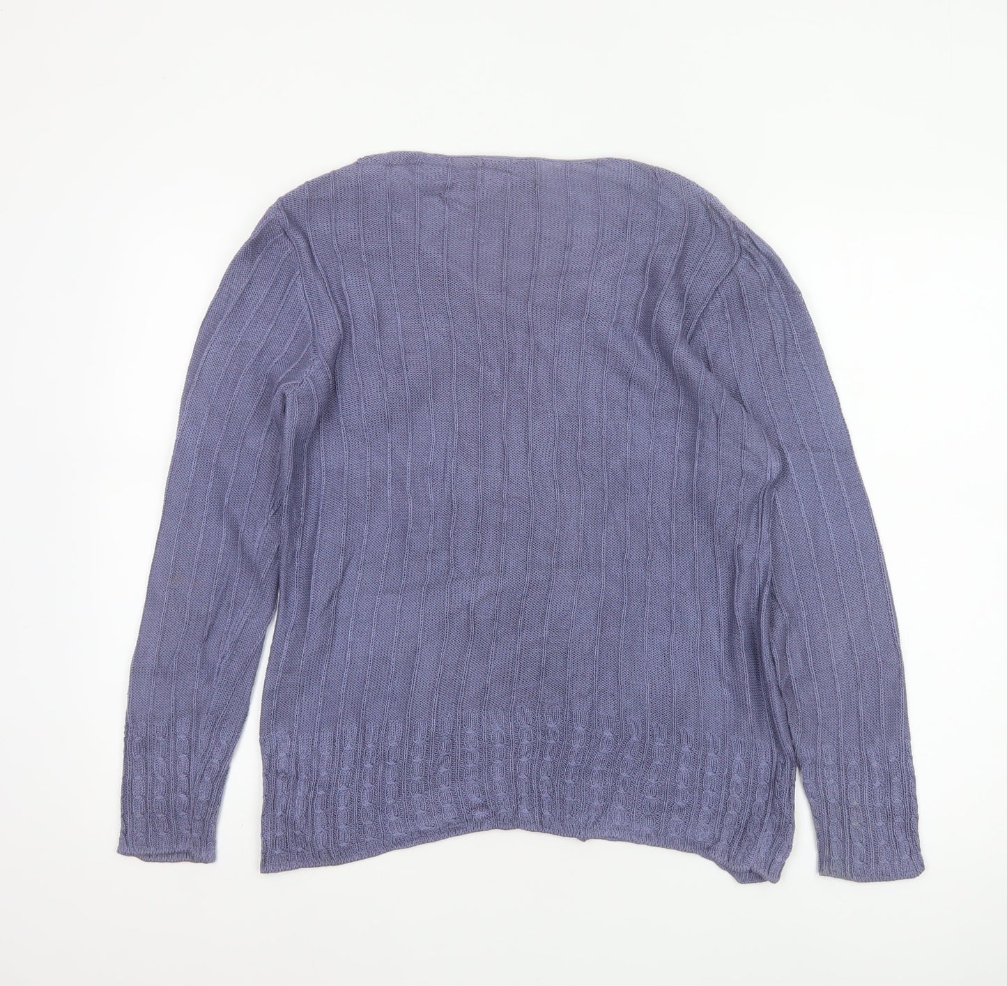 Spirit of the Andes Women Purple S V-Neck Cotton Cable Knit Jumper