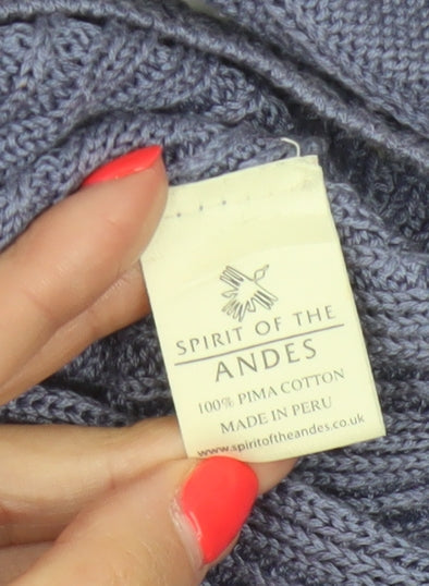 Spirit of the Andes Women Purple S V-Neck Cotton Cable Knit Jumper