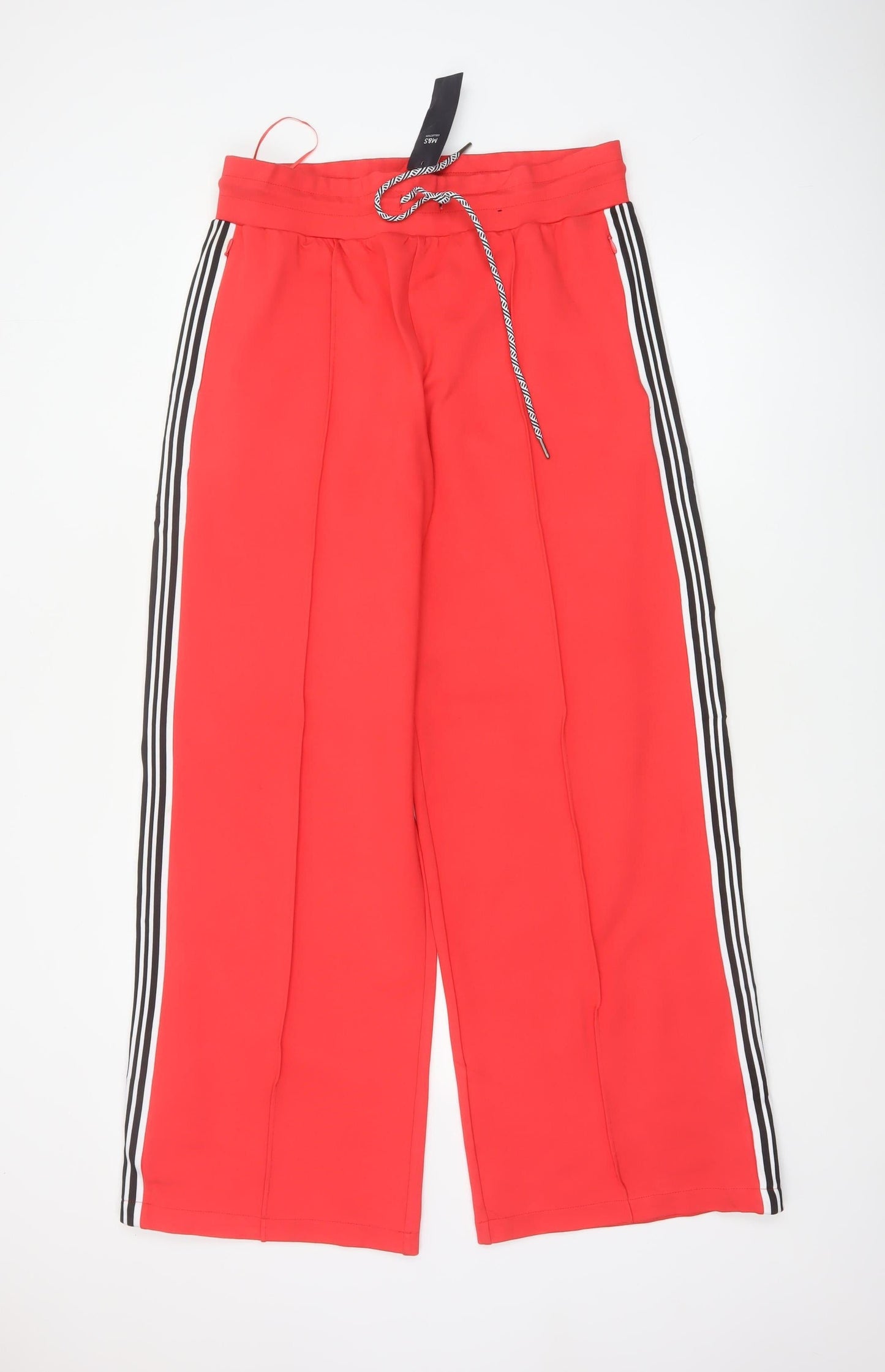 Marks and Spencer Women Red UK 14 Wide-Leg Drawstring Stripe Trousers