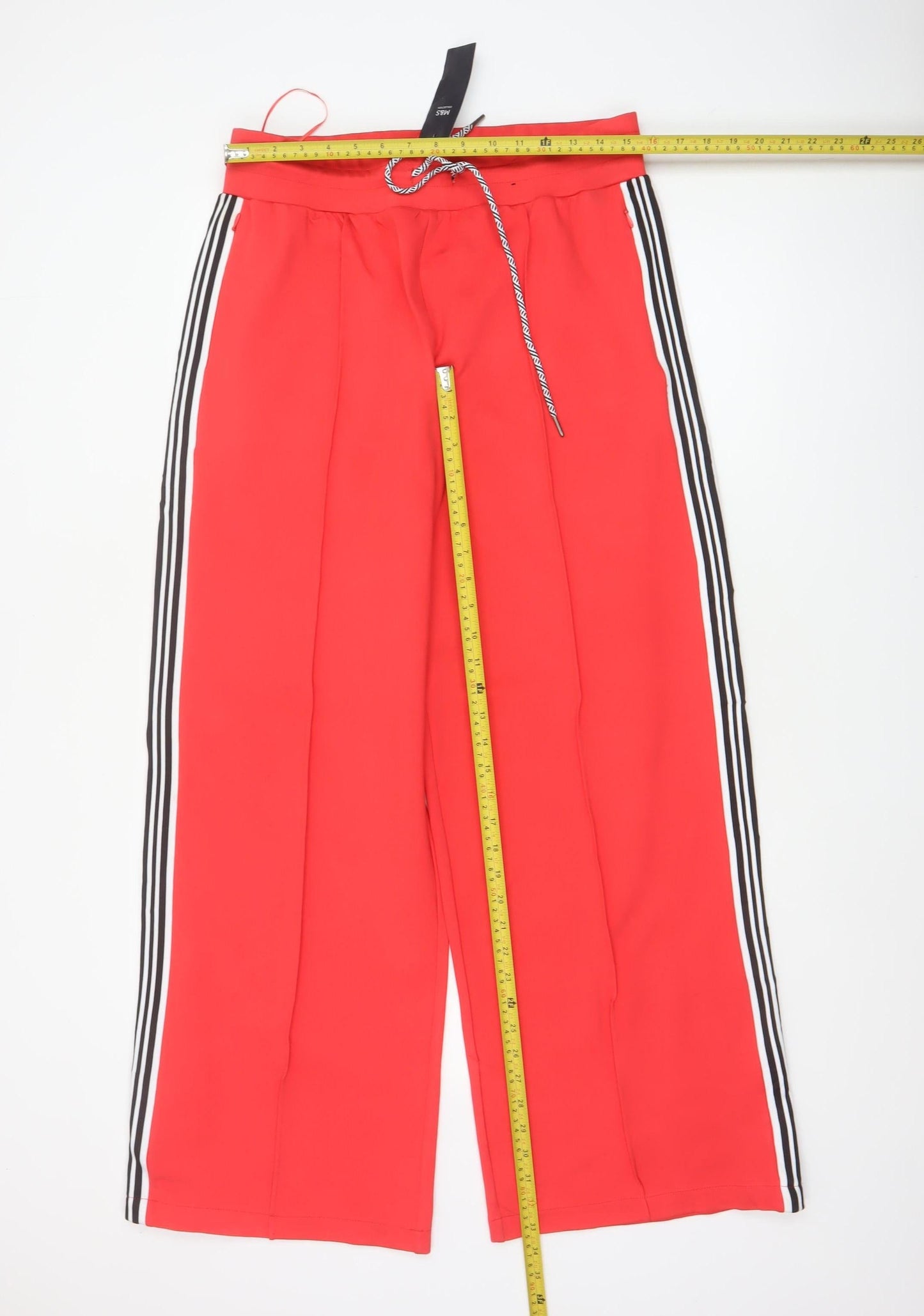 Marks and Spencer Women Red UK 14 Wide-Leg Drawstring Stripe Trousers