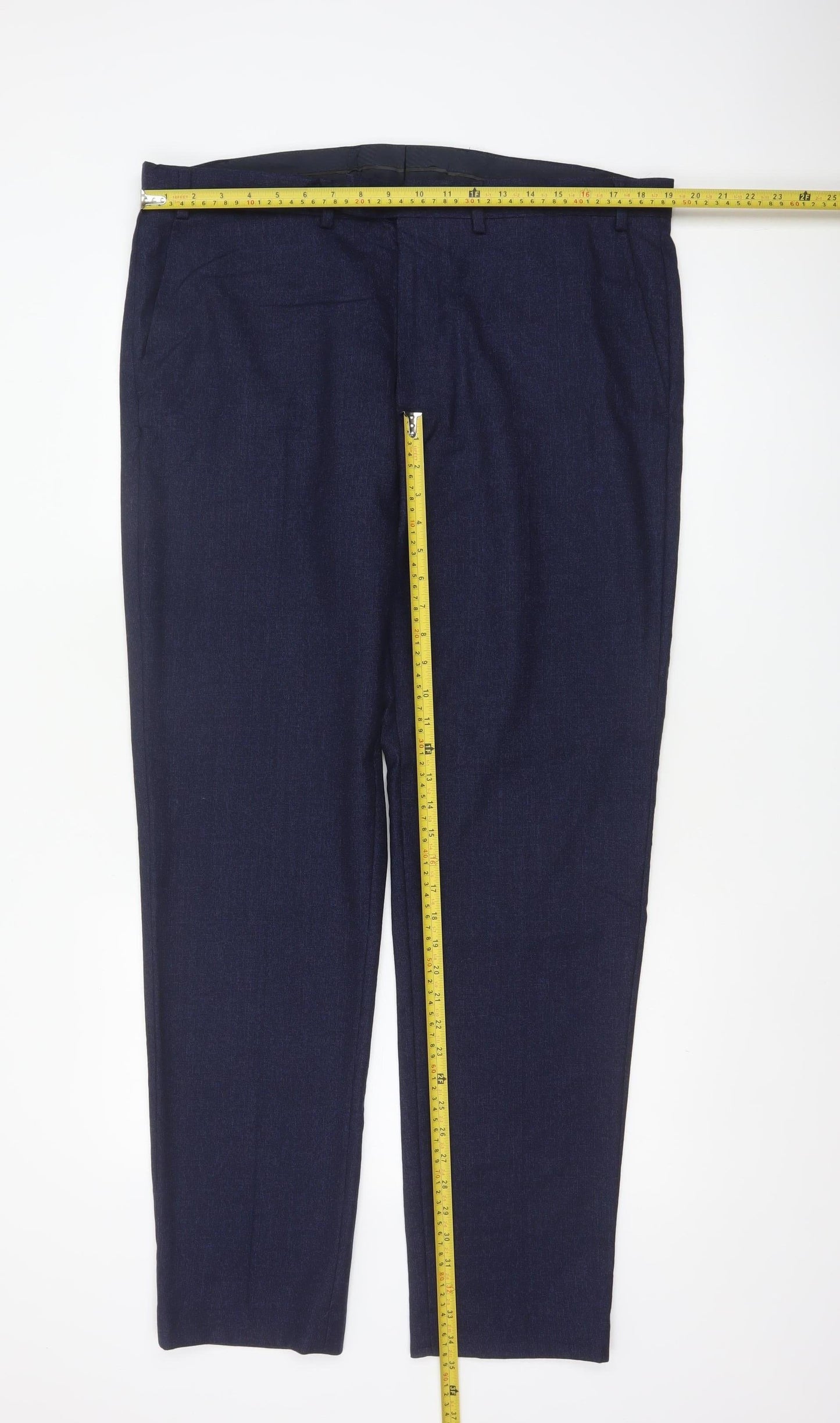 M&S Sartorial Men's Blue 38 Long Tailored Fit Wool Dress Trousers
