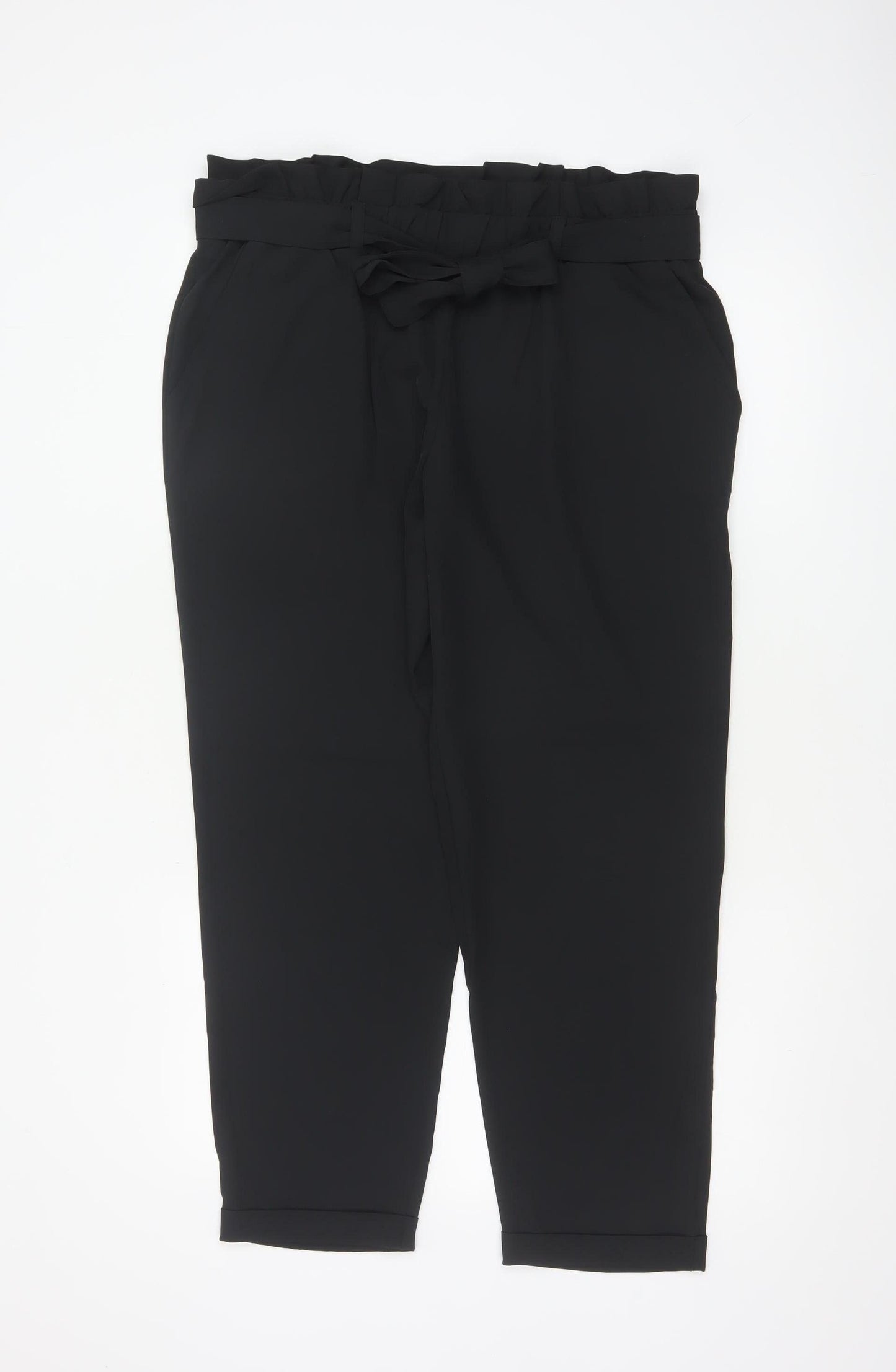 BODYFLIRT Women’s Black UK 18 Paperbag Tie Belt Tapered Trousers