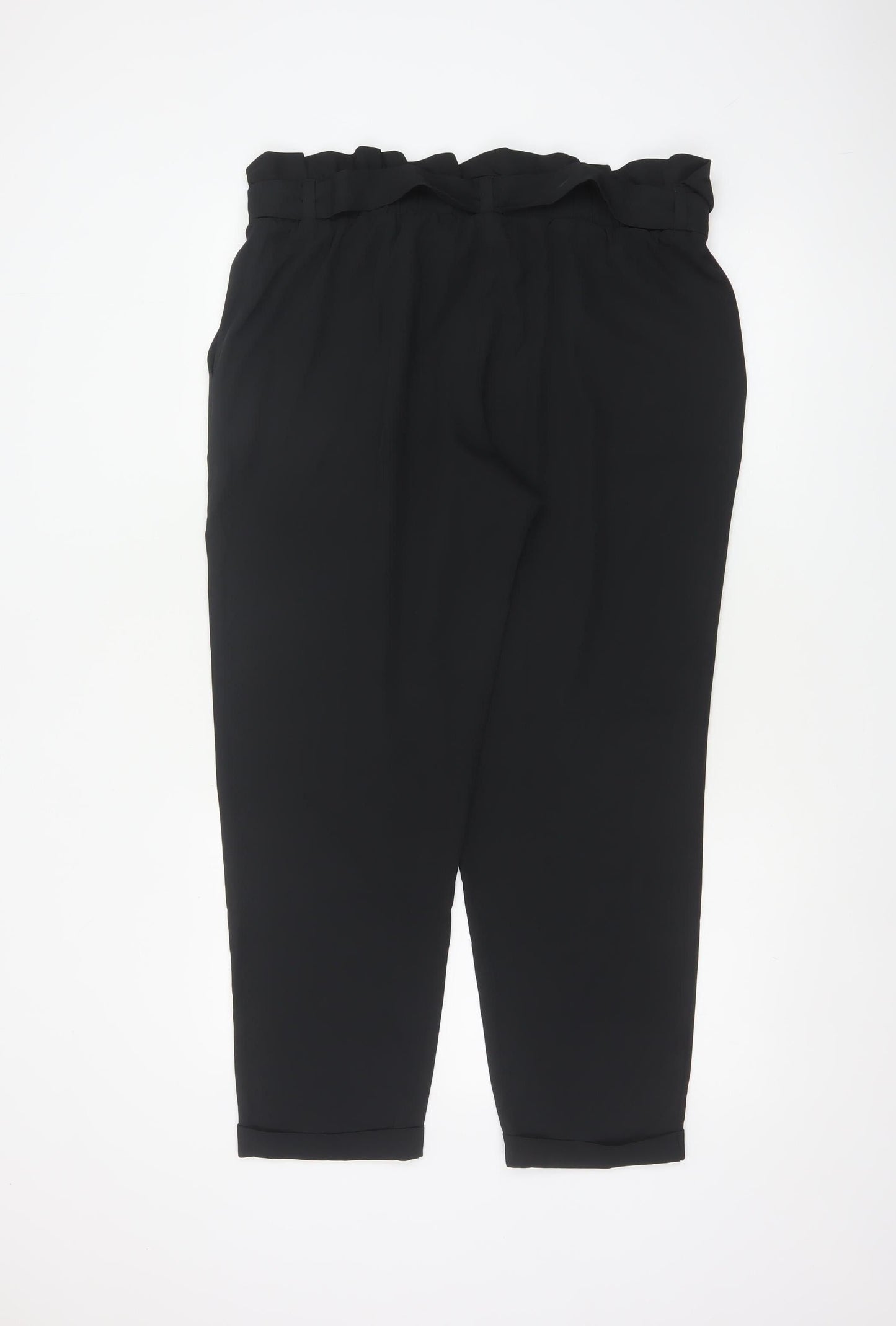 BODYFLIRT Women’s Black UK 18 Paperbag Tie Belt Tapered Trousers