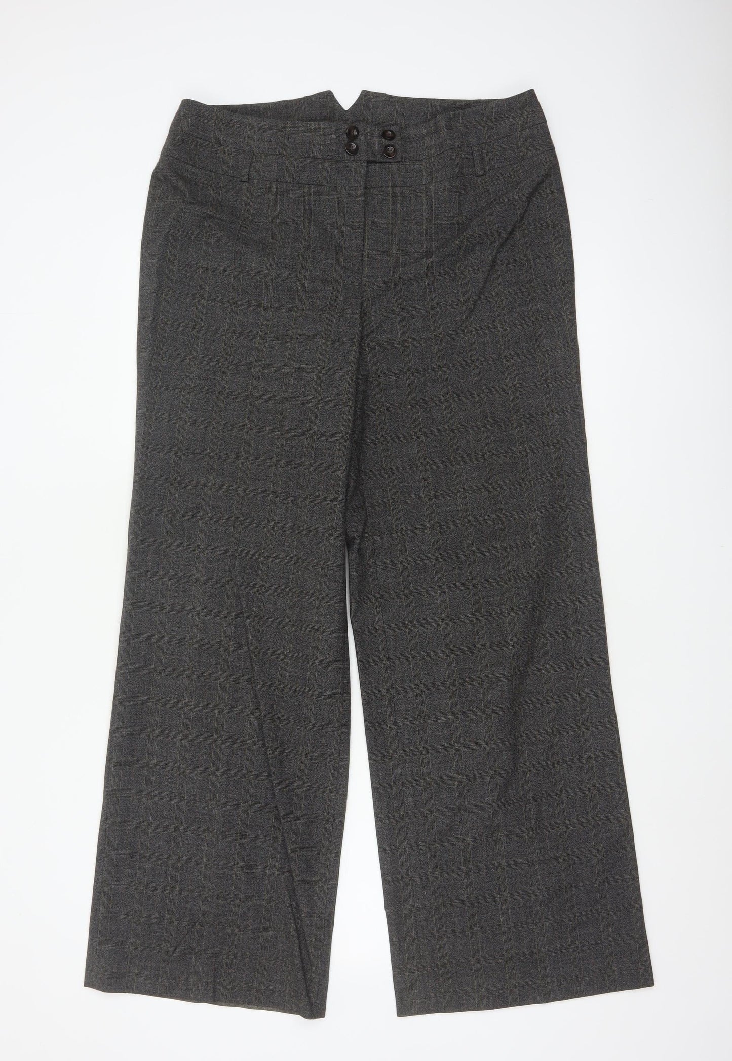 Alex & Co Women Grey Check Wide-Leg Dress Trousers UK 14