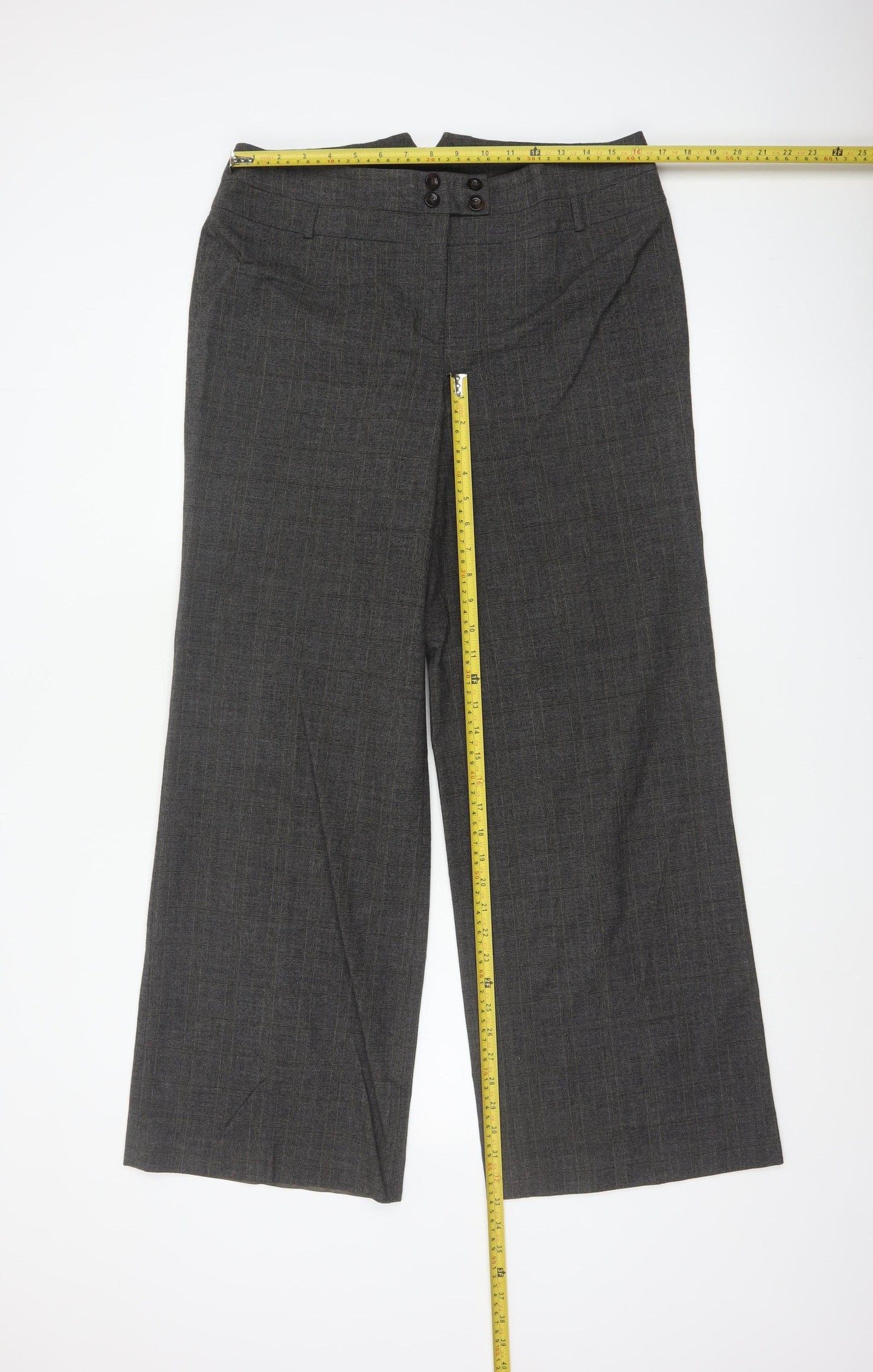 Alex & Co Women Grey Check Wide-Leg Dress Trousers UK 14