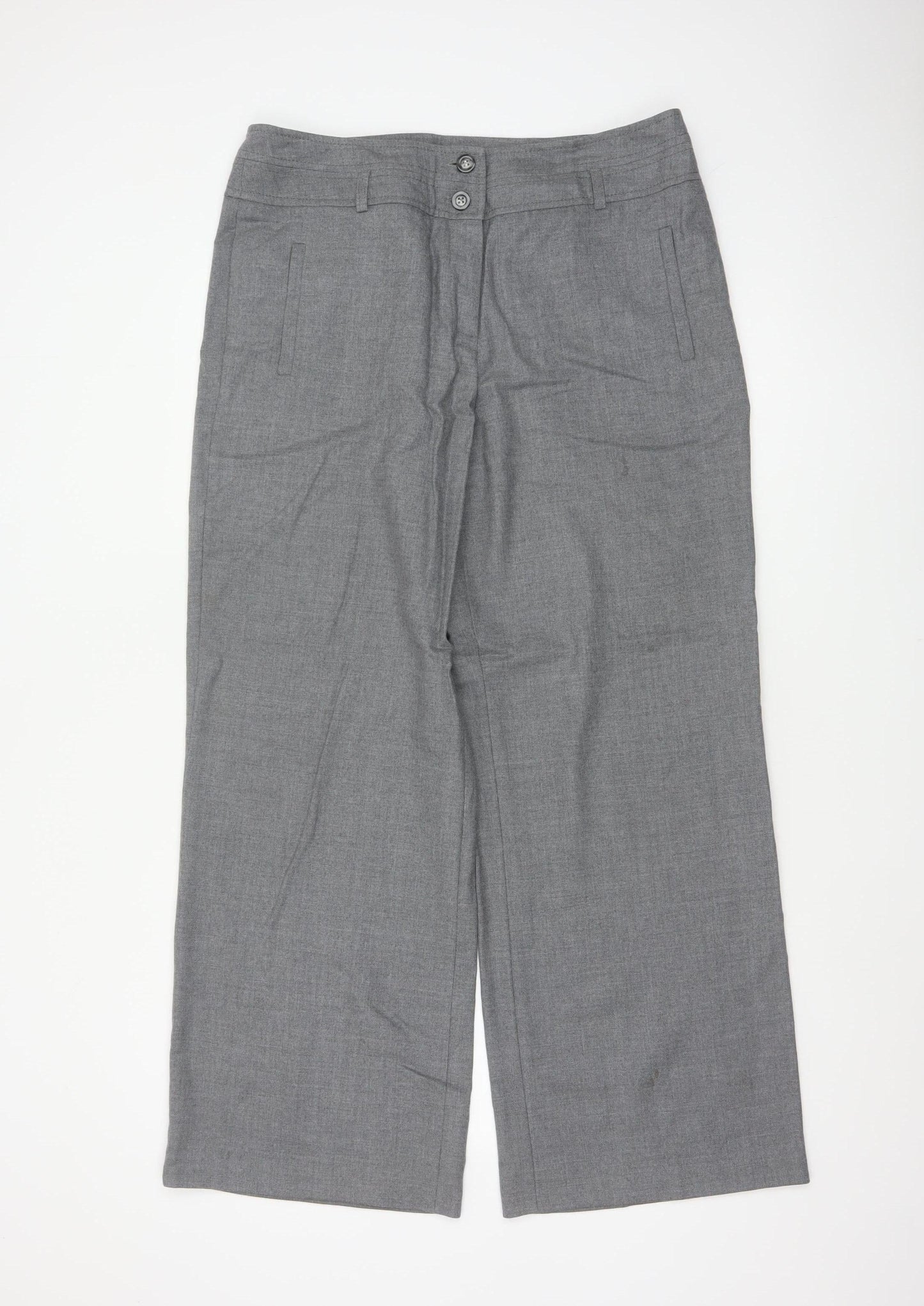 Alex & Co Women Grey UK 14 Wool Blend Straight Tailored Trousers
