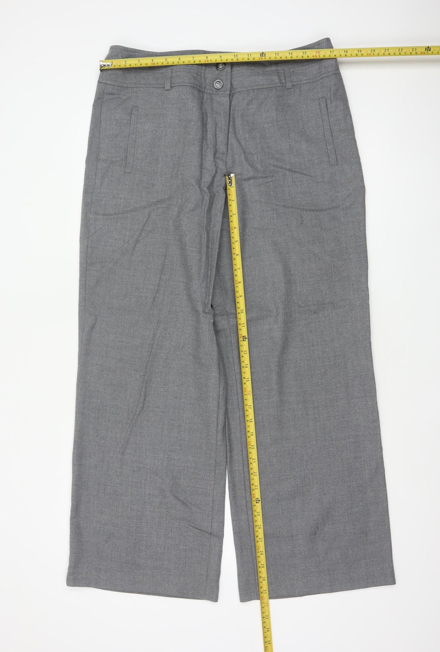 Alex & Co Women Grey UK 14 Wool Blend Straight Tailored Trousers