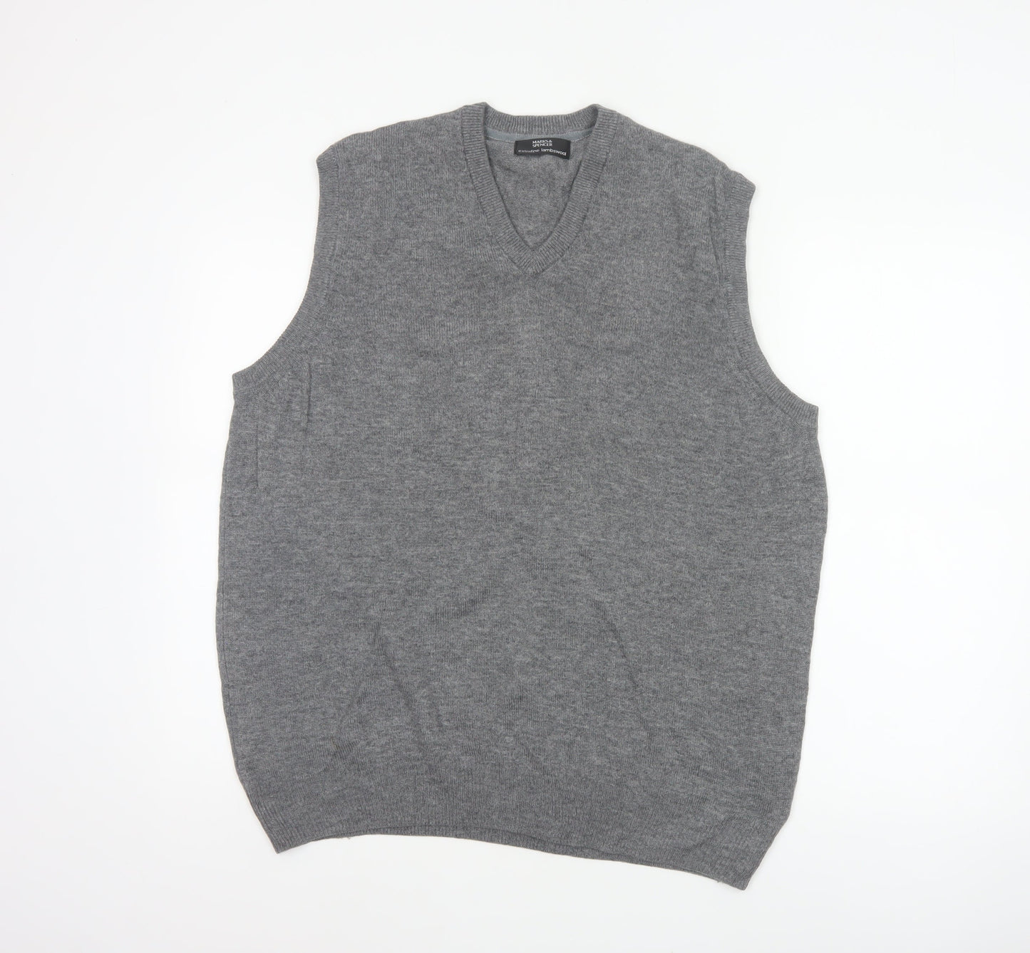 Marks & Spencer Men Grey M Pure Wool V-Neck Knitted Jumper Vest