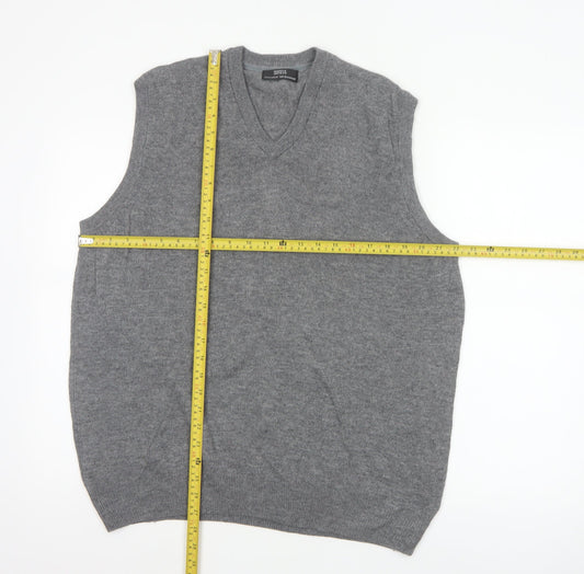 Marks & Spencer Men Grey M Pure Wool V-Neck Knitted Jumper Vest