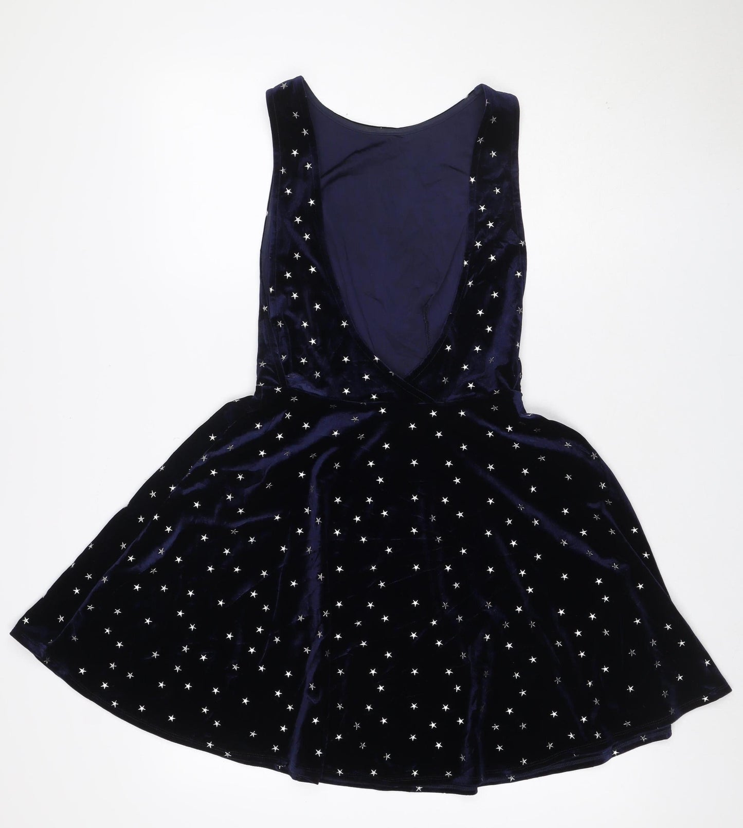 Topshop Women Blue UK 6 One Shoulder Velvet Star Skater Mini Dress