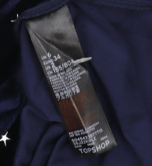 Topshop Women Blue UK 6 One Shoulder Velvet Star Skater Mini Dress