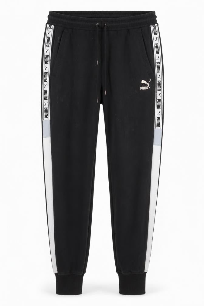 Puma Men Black L Track Pants Joggers Logo Tape Elastic Waist