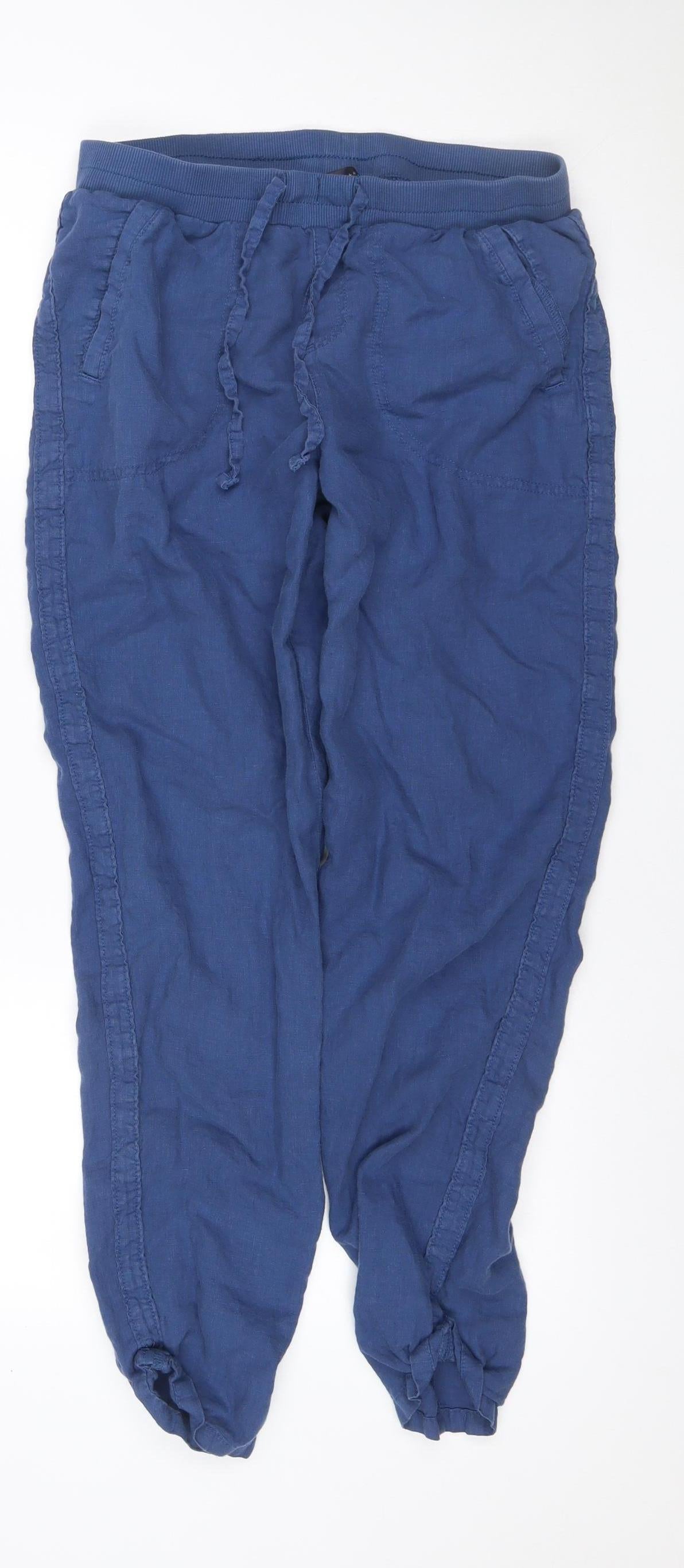 Marks and Spencer Women Blue UK 10 Linen Jogger Trousers Drawstring