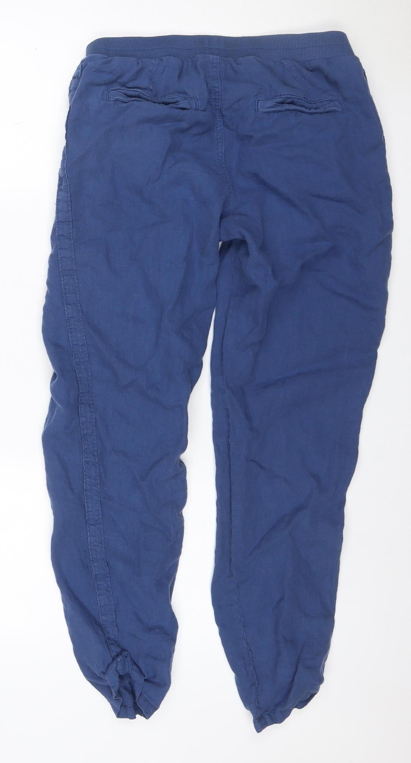 Marks and Spencer Women Blue UK 10 Linen Jogger Trousers Drawstring