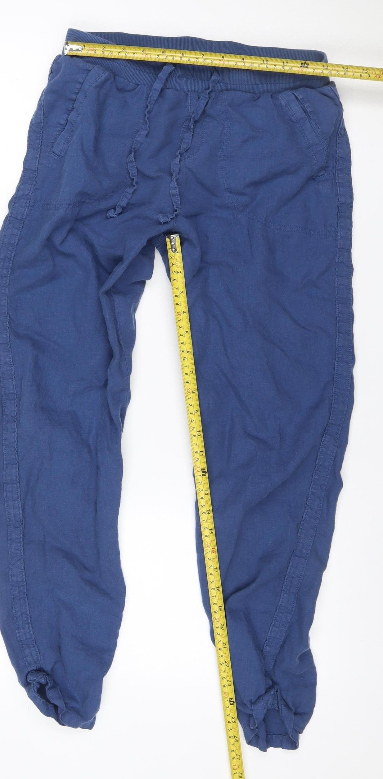 Marks and Spencer Women Blue UK 10 Linen Jogger Trousers Drawstring