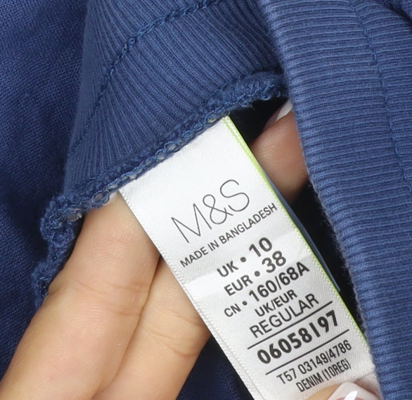 Marks and Spencer Women Blue UK 10 Linen Jogger Trousers Drawstring