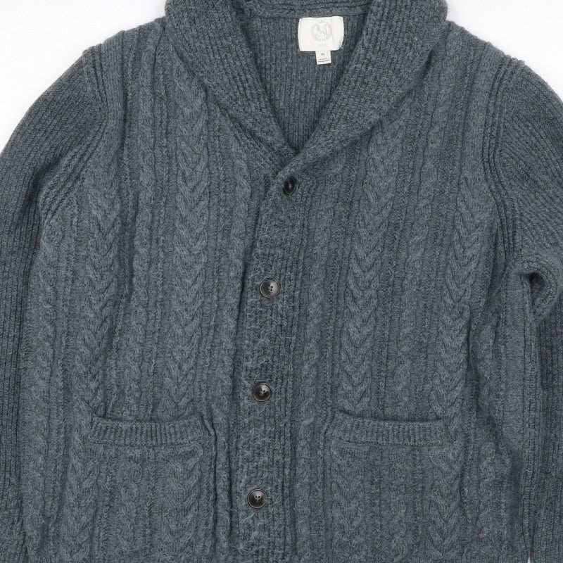 SMOG Men’s Grey XL Cable Knit Shawl Collar Button Cardigan Pockets