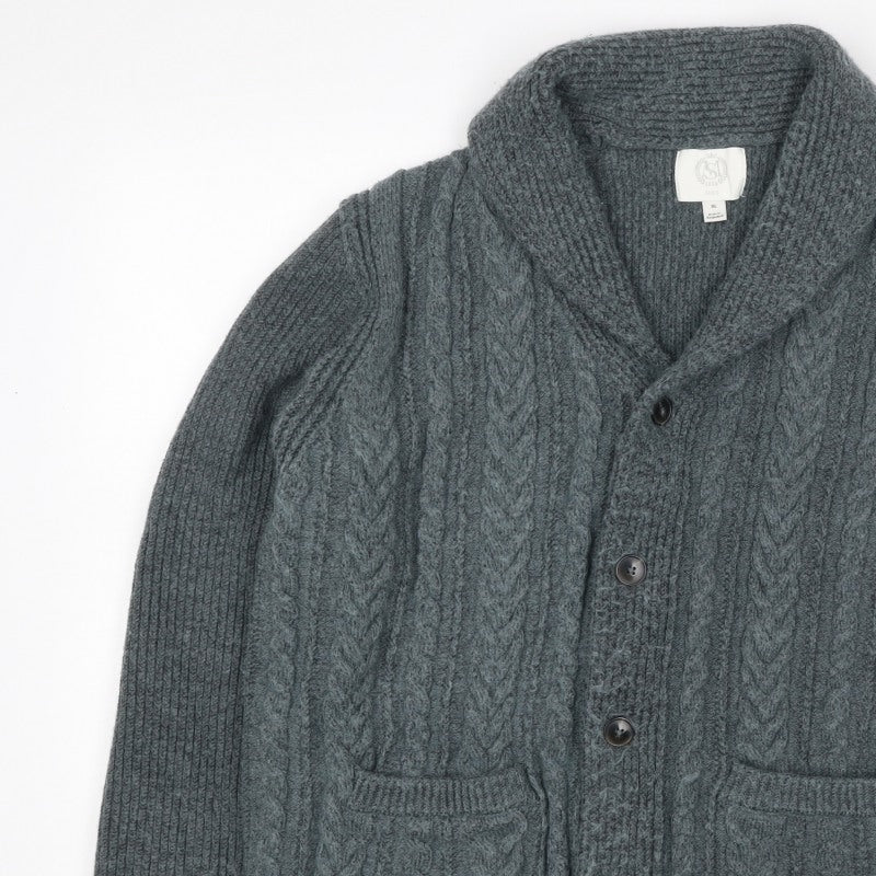 SMOG Men’s Grey XL Cable Knit Shawl Collar Button Cardigan Pockets