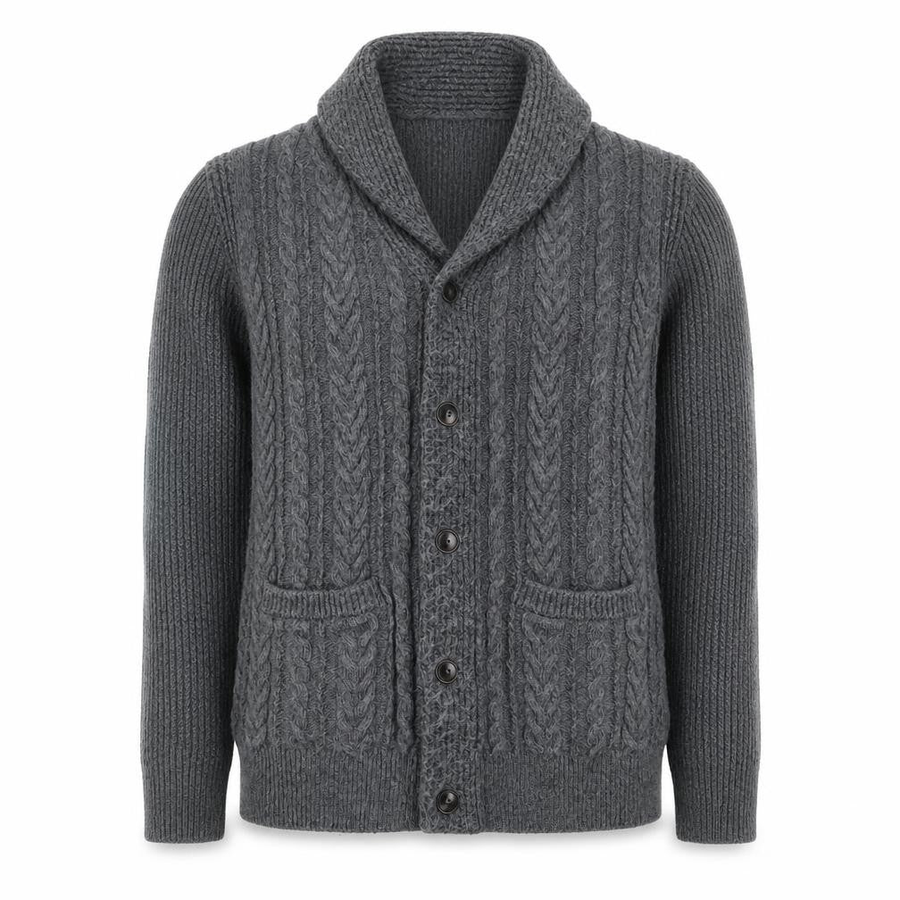 SMOG Men’s Grey XL Cable Knit Shawl Collar Button Cardigan Pockets
