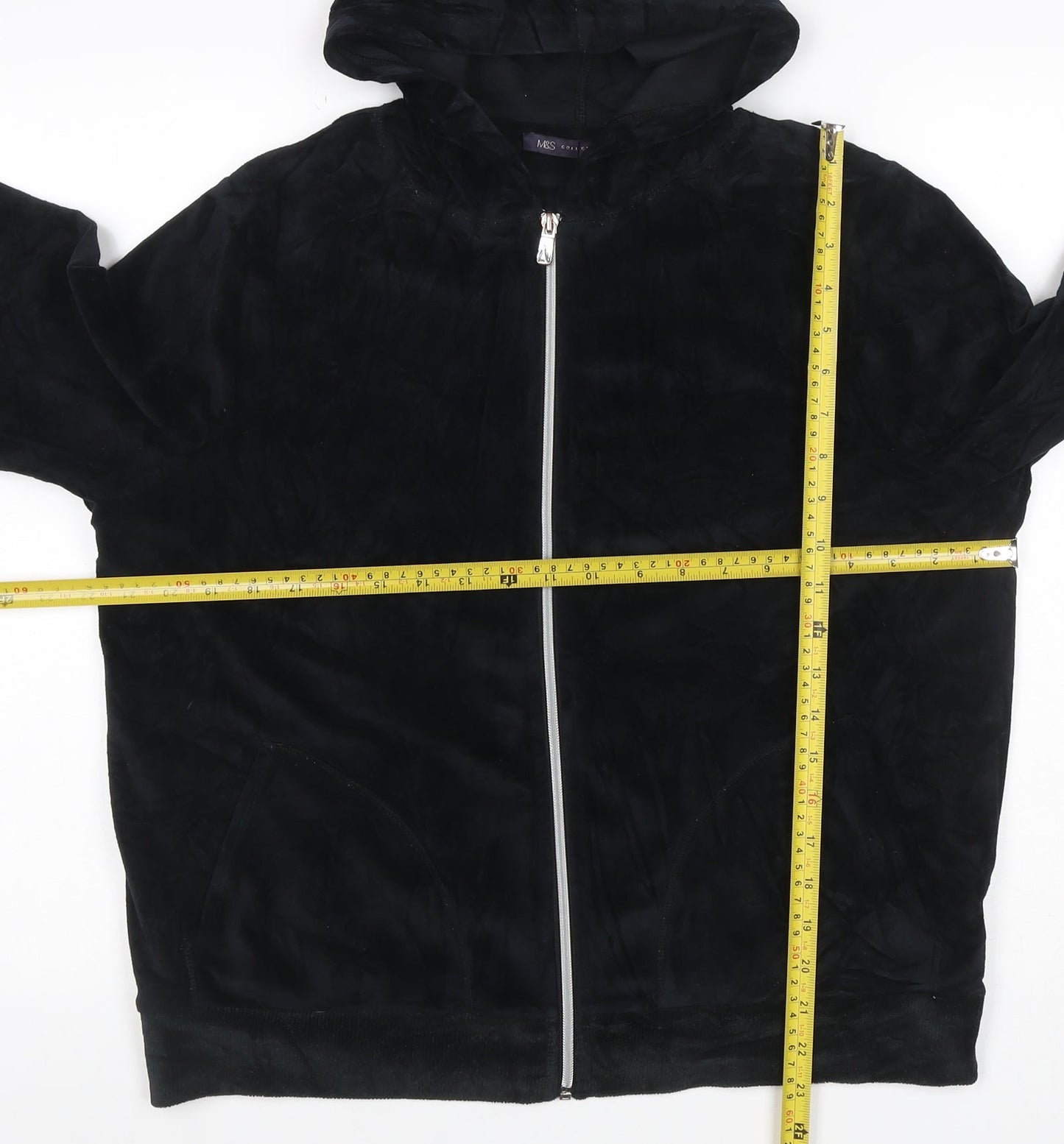 Marks and Spencer Women Black UK 14 Velour Full Zip Hooded Hoodie