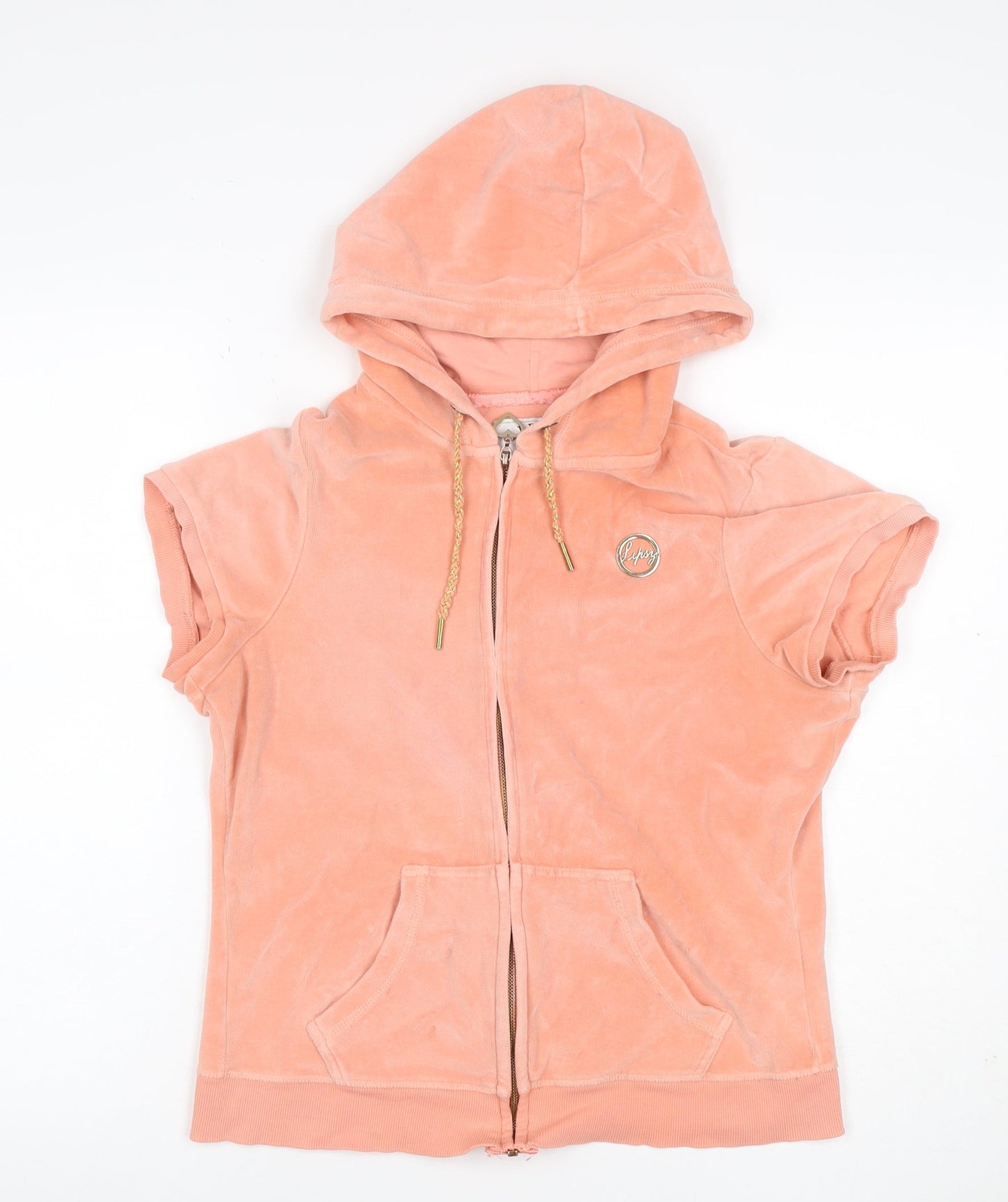 Lipsy Women Orange UK 18 Velour Full Zip Hooded Sequin Hoodie