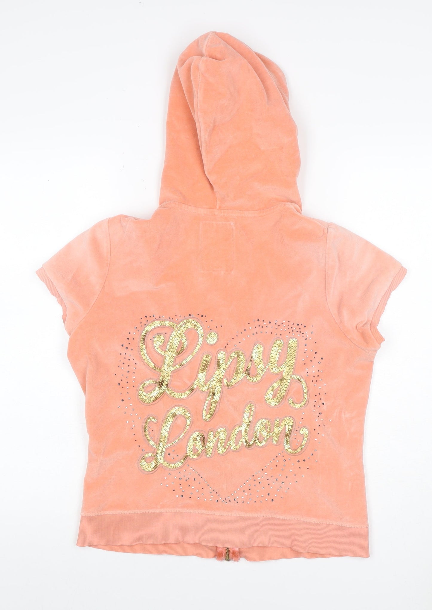 Lipsy Women Orange UK 18 Velour Full Zip Hooded Sequin Hoodie