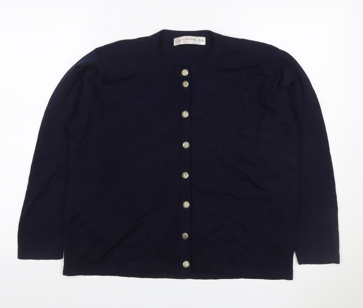 St Michael Women Navy Lambswool Cardigan UK 18 Gold Button Round Neck