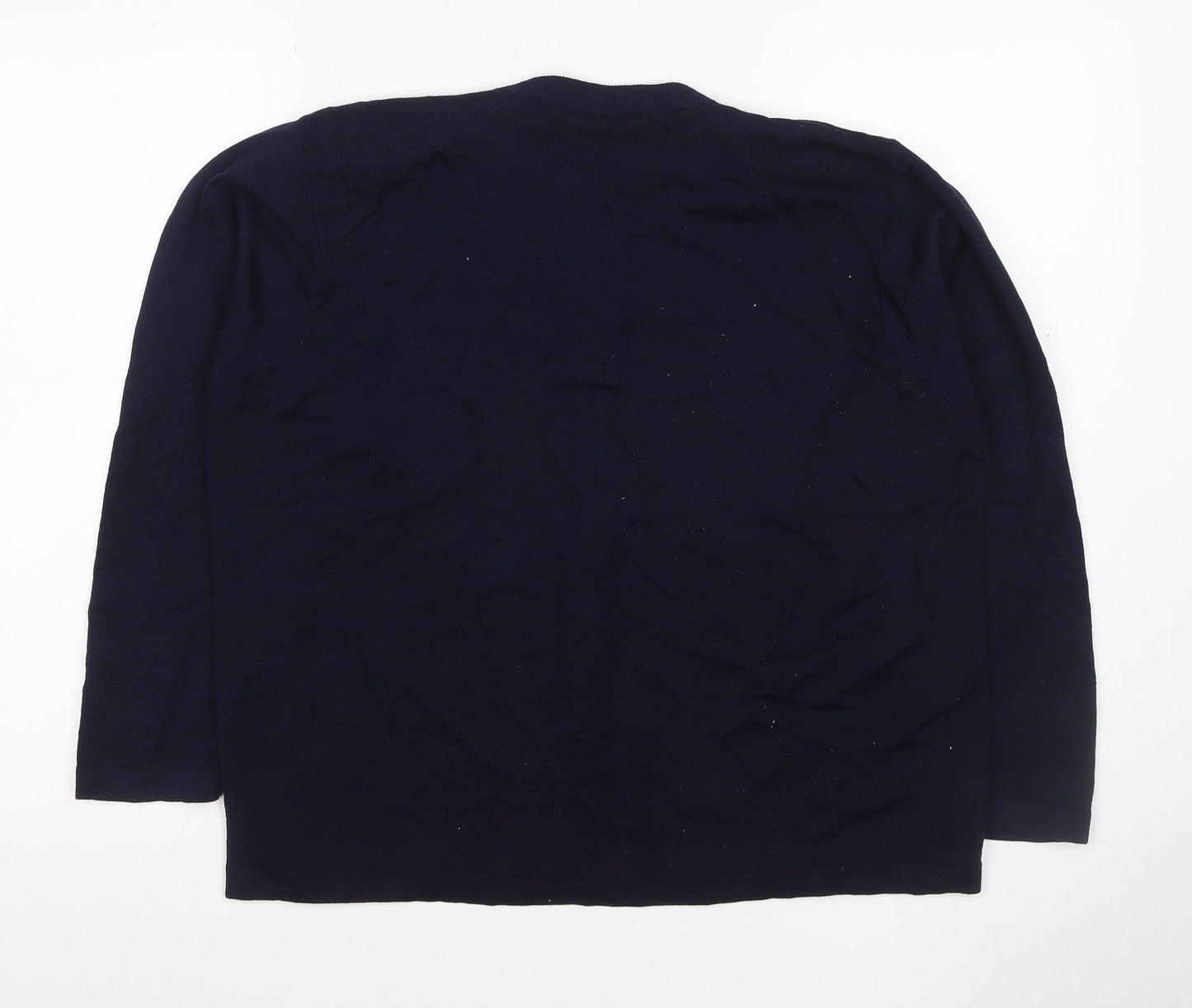 St Michael Women Navy Lambswool Cardigan UK 18 Gold Button Round Neck