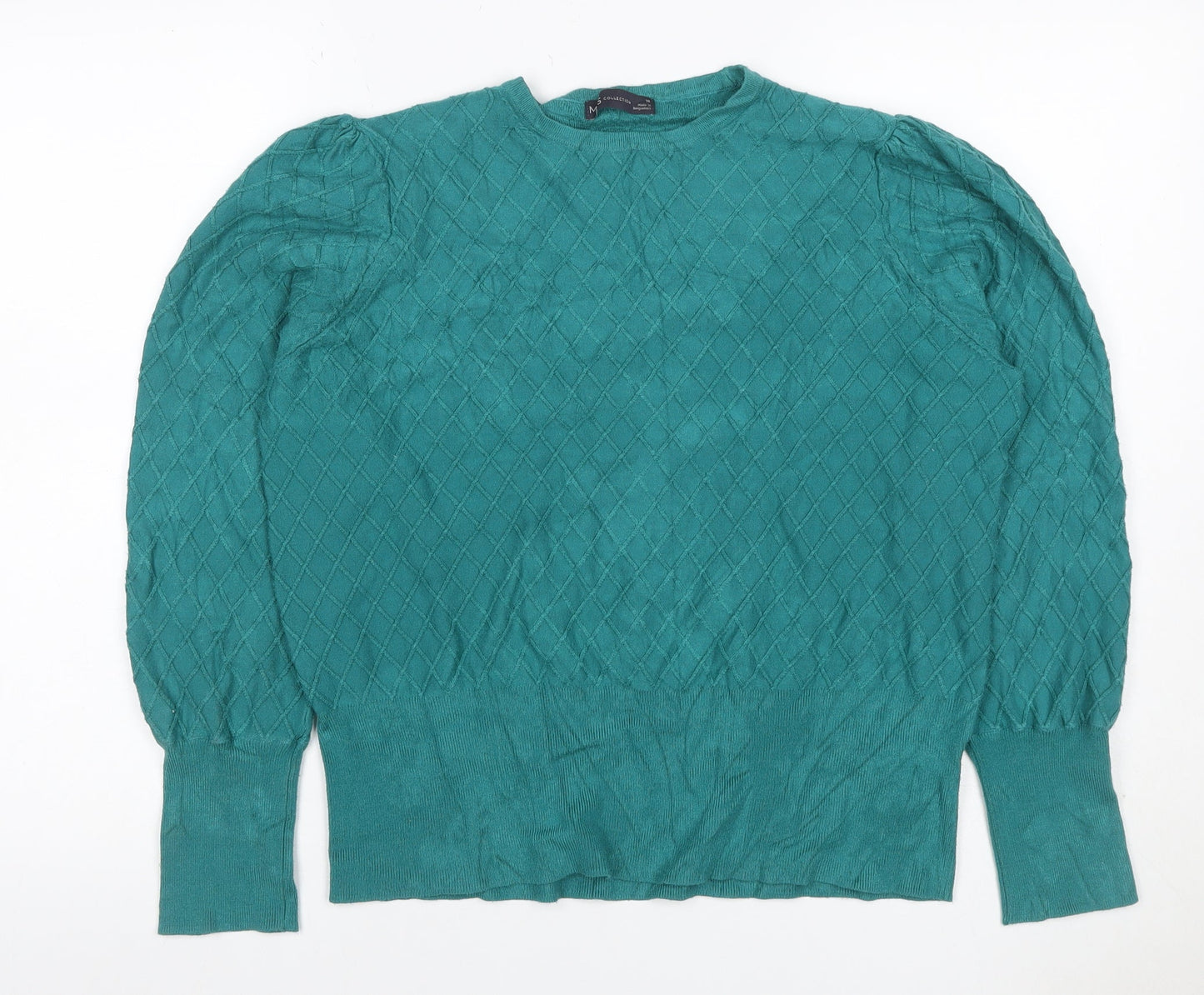 M&S Collection Women Green Size 18 Cable Knit Balloon Sleeve Jumper