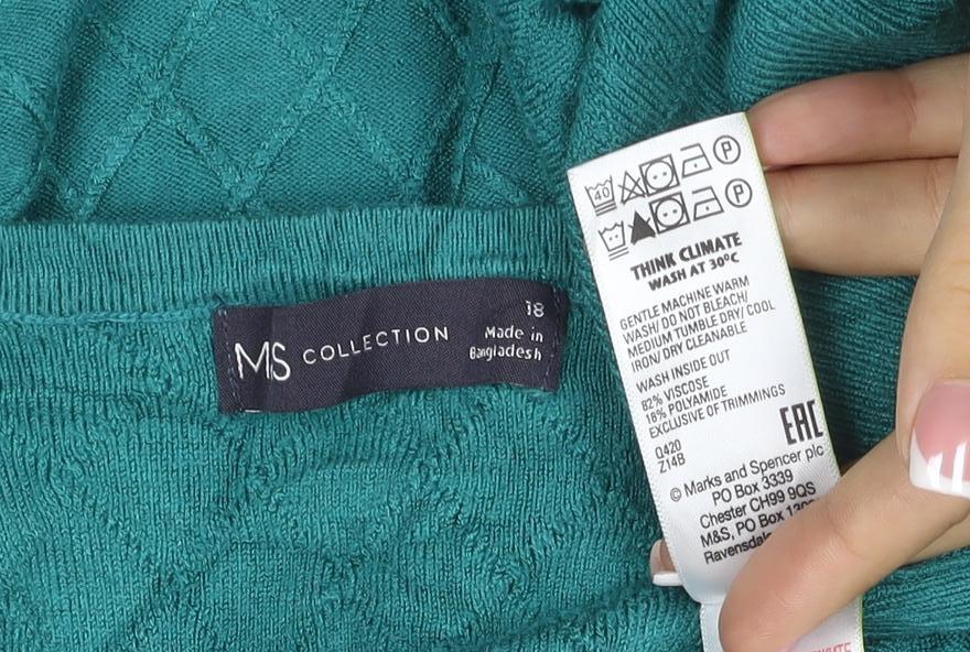 M&S Collection Women Green Size 18 Cable Knit Balloon Sleeve Jumper