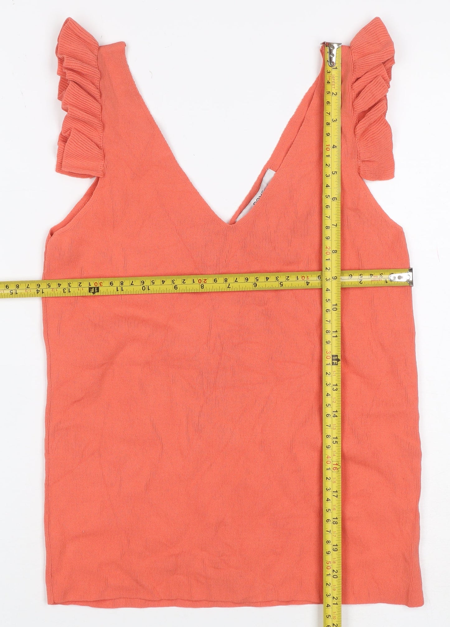 Next Women Orange UK 12 Ruffle Strap V-Neck Sleeveless Camisole Top