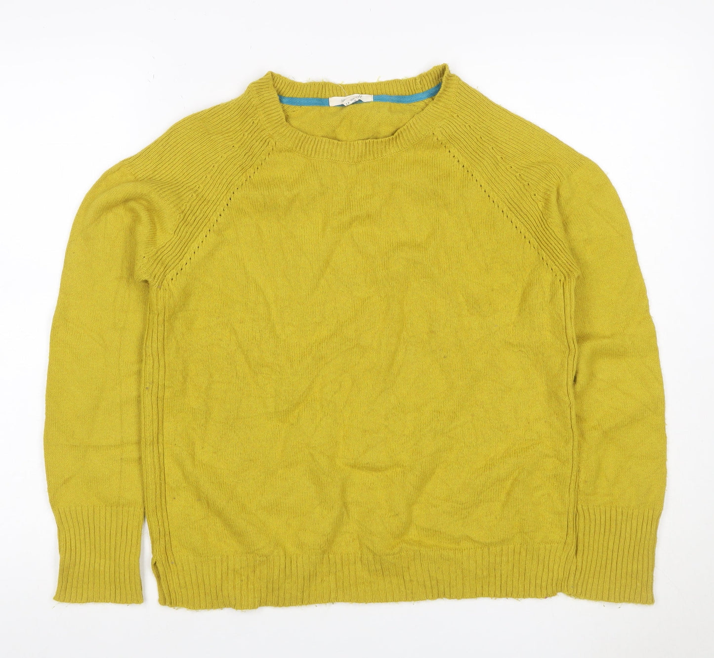 White Stuff Women’s Yellow UK 14 Cotton Raglan Round Neck Knit Jumper