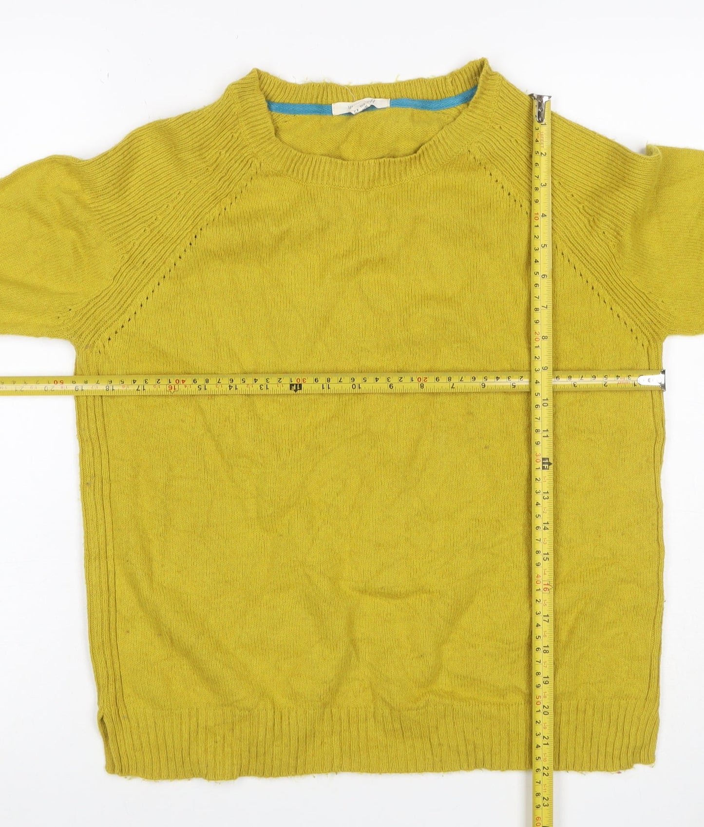 White Stuff Women’s Yellow UK 14 Cotton Raglan Round Neck Knit Jumper