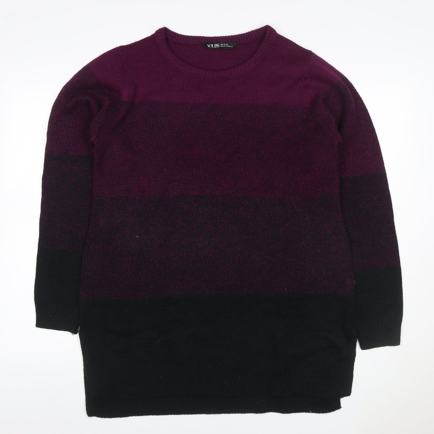 Yours Women Purple Black Colour Block Knit Tunic Jumper UK 16