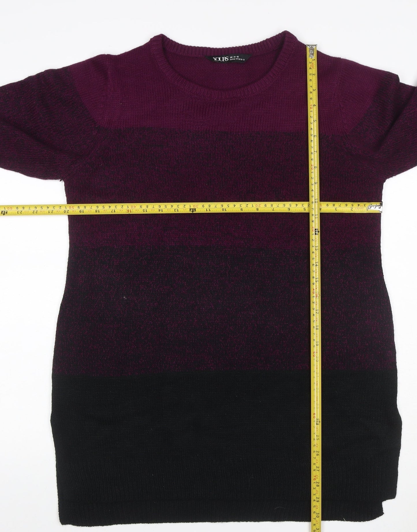 Yours Women Purple Black Colour Block Knit Tunic Jumper UK 16