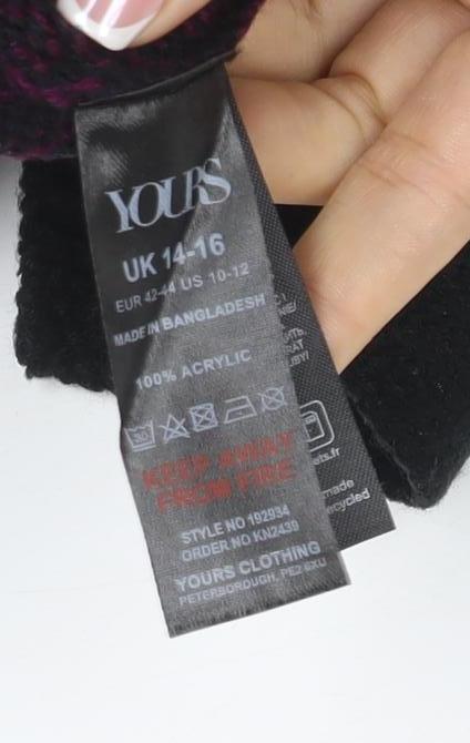 Yours Women Purple Black Colour Block Knit Tunic Jumper UK 16